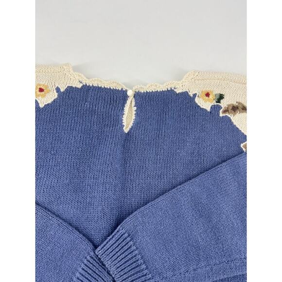 Vintage Ninon de Lenclos Sweater Women Small Light Blue Embroidery Floral Granny - Picture 9 of 9
